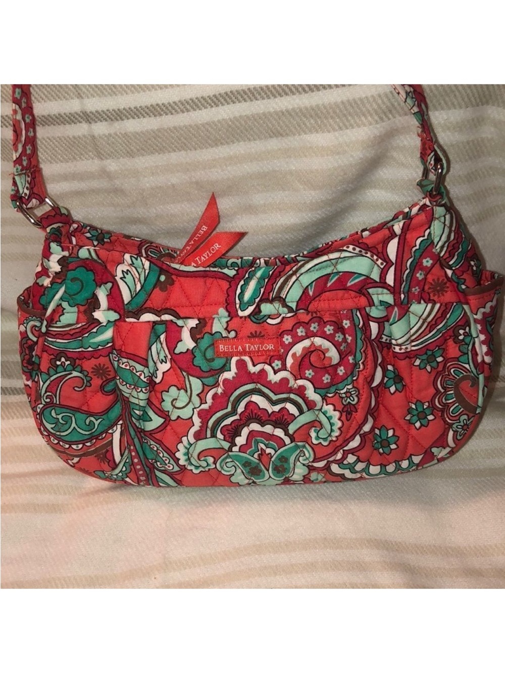 Bella Taylor Paisley Quilted Coral Green White Small Shoulder Hobo Bag Purse